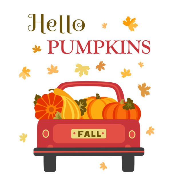 istock Hello Pumpkins Fall Harvest in Red Pickup Truck 1416621856