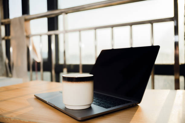 istock Office stationery such as computers at dusk 1416621943