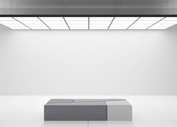 istock Empty white wall in modern art gallery. Mock up interior in minimalist style. Free, copy space for your artwork, picture, text, or another design. Empty exhibition space. 3D rendering. 1416622501