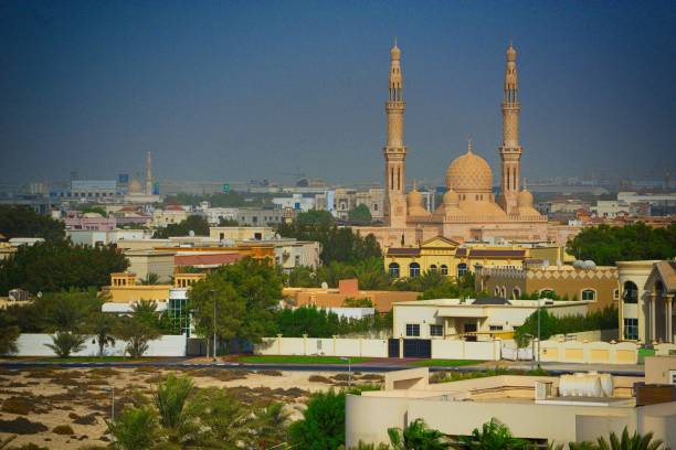 istock Dubai  view from the water park tower Mosque 1416627330