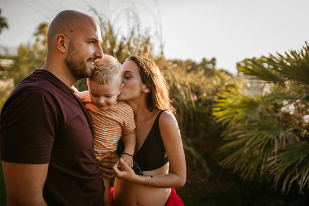 A family with a son on vacation by the sea