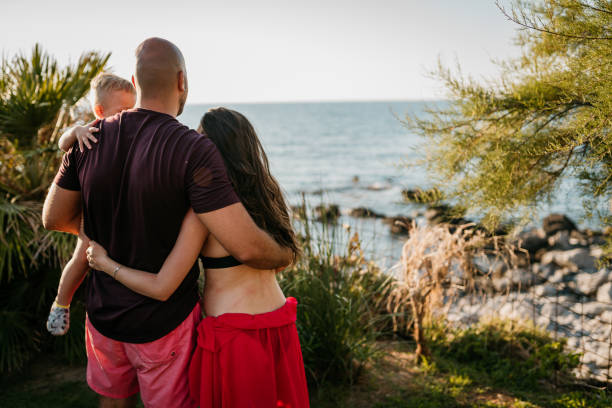A family with a son on vacation by the sea
