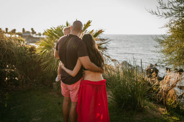 A family with a son on vacation by the sea
