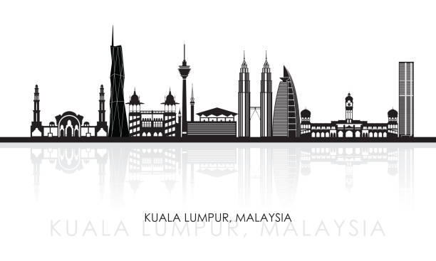 silhouette skyline panorama of city of kuala lumpur, malaysia - kuala lumpur stock illustrations