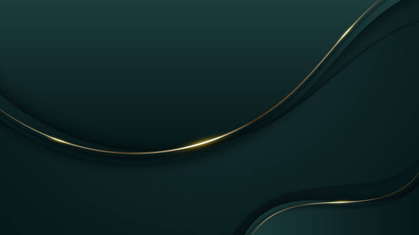 istock Abstract 3D luxury green color wave lines with shiny golden curved line decoration and glitter lighting on gradient dark background 1416694496