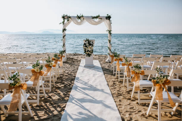 istock Beautiful wedding arch on the beach 1416700056
