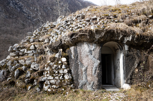 Bunker from time Between WWI and WWII in the Tolminka Valley in Slovenia
