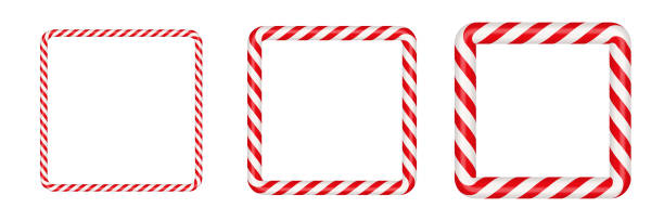 Christmas candy cane square frame with red and white striped. Xmas border with striped candy lollipop pattern. Blank christmas and new year template. Vector illustration isolated on white background Christmas candy cane square frame with red and white striped. Xmas border with striped candy lollipop pattern. Blank christmas and new year template. Vector illustration isolated on white background. candy cane stock illustrations