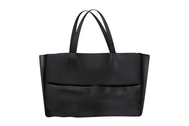 istock Black mockup of canvas totebag with cloth texture isolated from background 1416706859
