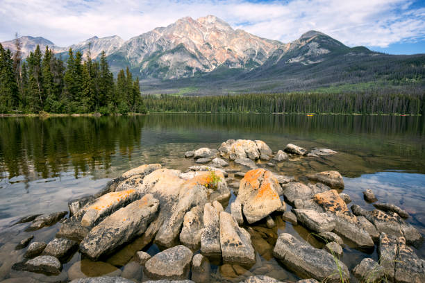 Pyramid Lake and Pyramid Mountain in summer, Jasper National Park, AB, Canada