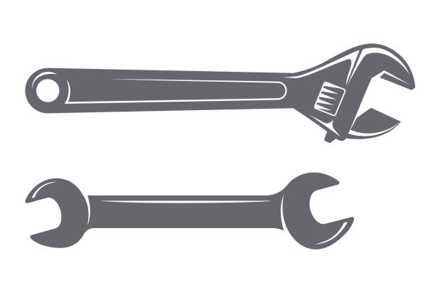 렌치 및 조정 가능한 렌치 도구 아이콘입니다. 벡터 현대 일러스트 레이 션 - adjustable wrench stock illustrations