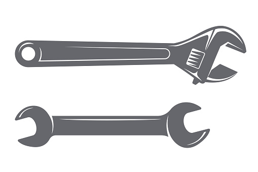 Wrench and adjustable wrench tool icon. Vector modern illustration on white background.