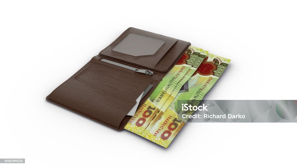 3D rendering of Papua New Guinean kina notes in wallet Africa Stock Photo