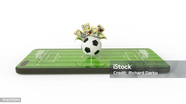 3d Rendering Of Mobile Phone Soccer Betting Football And Papua New Guinean Kina Notes On Phone Screen Soccer Field On Smartphone Screen Isolated On White Background Bet And Win Concept Stock Photo - Download Image Now