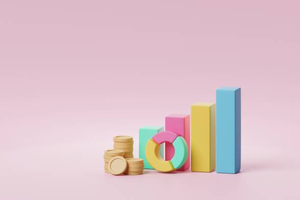 istock Pie and bar chart data with stacking coins on pink background. Financial business graph performance or profit analysis. Success investment report for earning management 3d illustration rendering 1416722492