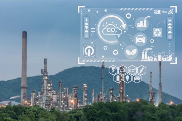 istock Oil refinery industry with environment Icons for sustainability development by alternative energy 1416743699
