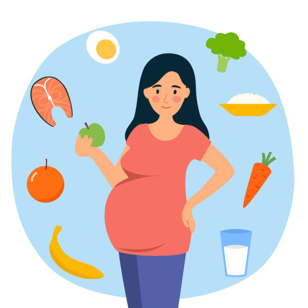 Pregnant woman eating healthy food concept vector illustration. vector art illustration