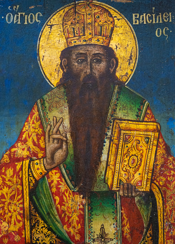 very old Orthodox icon St. Basil the Great Thassos Greece 17 August 2022