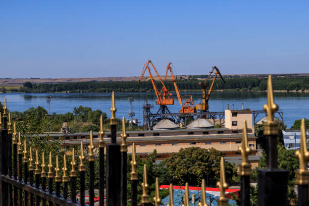River port and cranes. Svishtov, Bulgaria stock photo