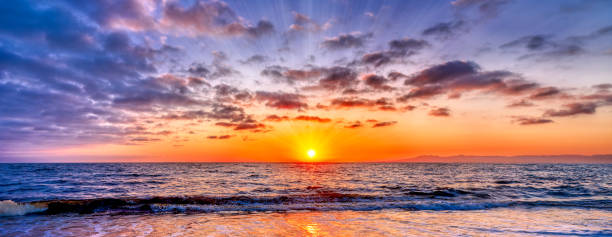 istock Sunset Ocean Inspirational Nature Landscape Sun Ray Banner 1416756271