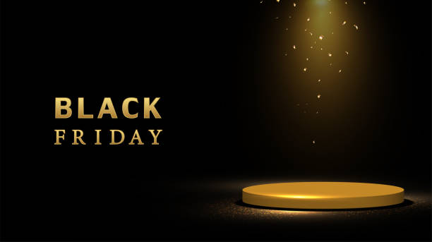 illustrations, cliparts, dessins animés et icônes de plate-forme circulaire vide pour l’affichage de produits le black friday dans un design de luxe. - black friday