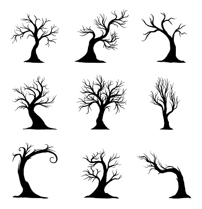Halloween trees isolated on white background.