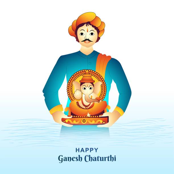 szczęśliwa karta obchodów ganesh chaturthi indian festival - happy stock illustrations