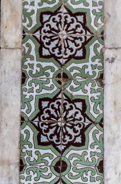 Traditional glazed Decorative tiles, Parshwanath Jain temple stock photo