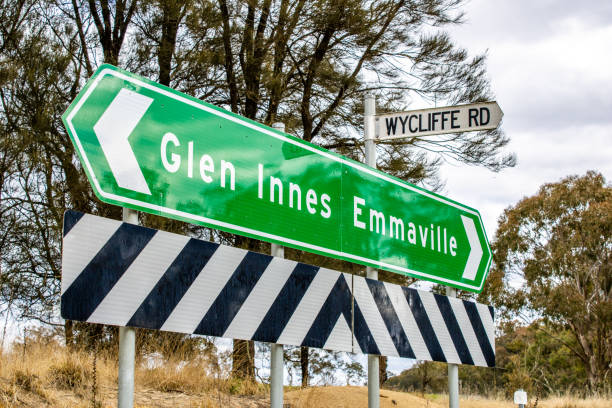 istock Glen Innes to Emmaville Direction Sign, Side View 1416772708