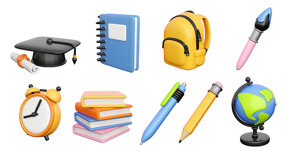 School bag on the desk in an empty modern classroom.