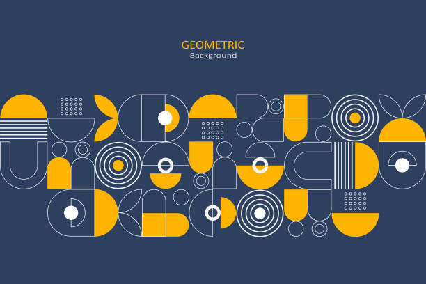 추상적인 평면 기하학적 배경, 원, 점 및 라인 아트의 간단한 모양을 가진 템플릿 디자인. 방문 페이지 디자인. - geometry stock illustrations