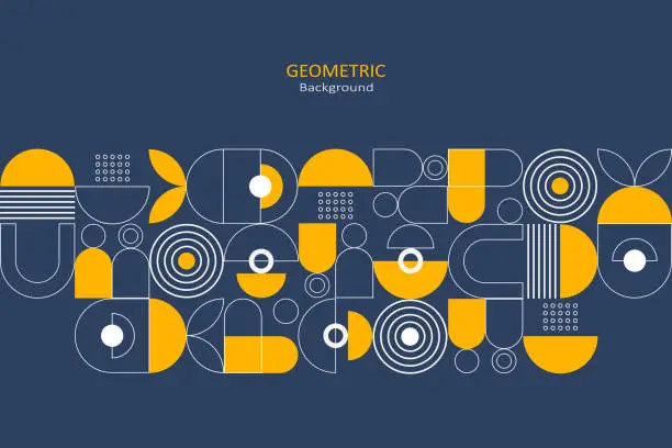Vector illustration of Abstract flat geometric background, template design with the simple shape of circles, dots, and line art. Landing page design.