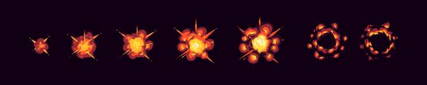 illustrations, cliparts, dessins animés et icônes de feuille de sprite d’animation de la séquence d’explosion de bombe - bomb symbol explosive sparks