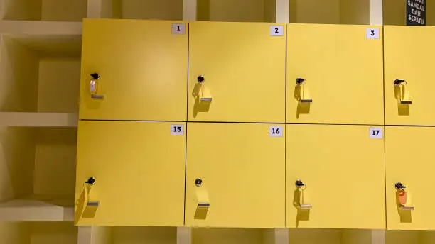 Photo of a yellow shoe locker in one of the mosques in a shopping center