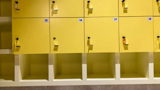 Photo of a yellow shoe locker in one of the mosques in a shopping center