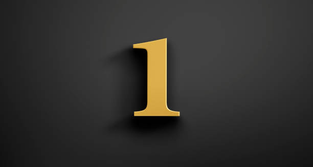 Golden Number One Golden shiny number one on dark background single object stock pictures, royalty-free photos & images