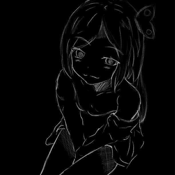 istock Anime girl posing at the camera, drawn with a white pencil, dark background 1416803782
