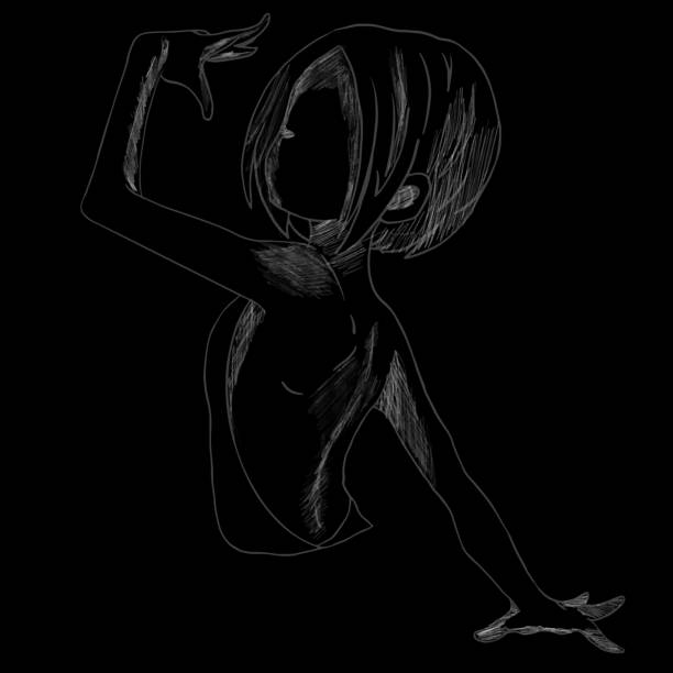 istock Anime girl posing at the camera, drawn with a white pencil, dark background 1416803799