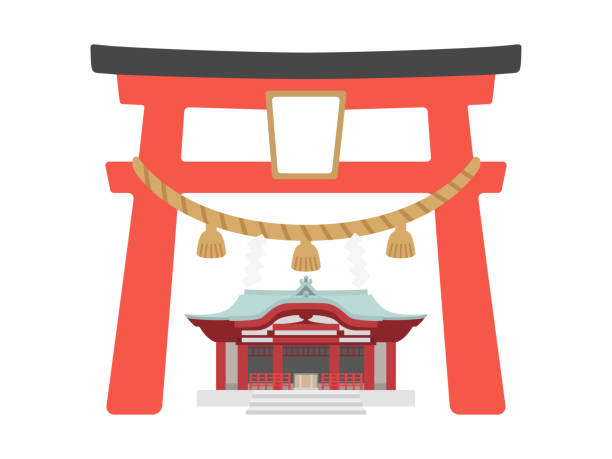 鳥居の門と神社の外観のイラスト。 - 神社点のイラスト素材／クリップアート素材／マンガ素材／アイコン素材