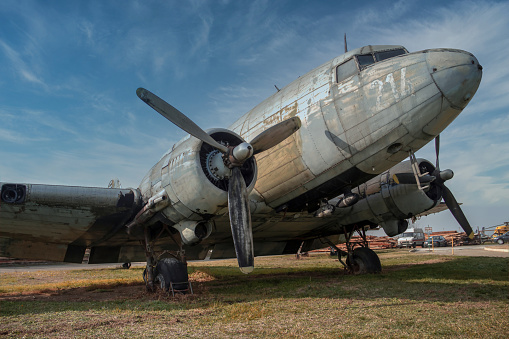 Salvador, Bahia, Brazil - November 11, 2014: View from afar of the P-3AM Orion aircraft of the Brazilian air force at the Open Gates exhibition of aeronautics in the city of Salvador, Bahia