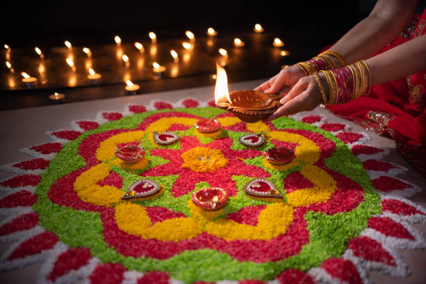 istock Traditional diya lamps lit during diwali celebration 1416811620