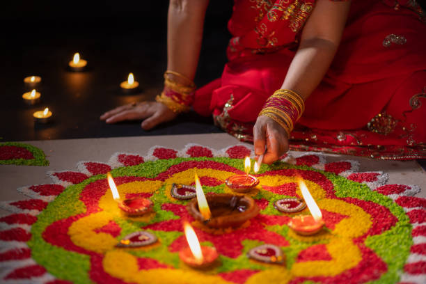 istock Traditional diya lamps lit during diwali celebration 1416811668