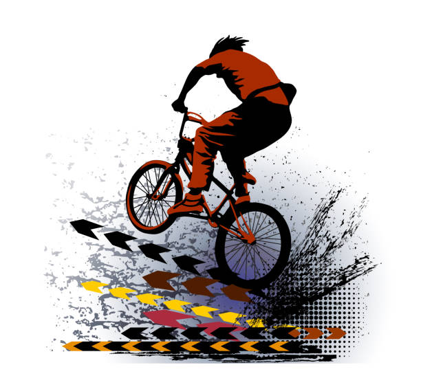 ilustrações, clipart, desenhos animados e ícones de ciclista pulando - bmx cycling illustrations