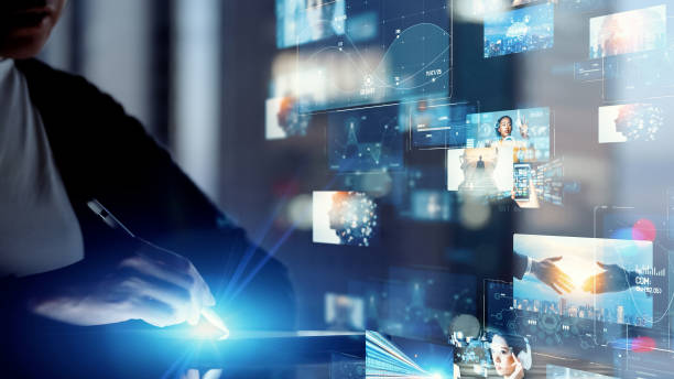 istock Digital contents concept. Social networking service. Streaming video. communication network. 1416816411