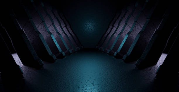 istock Blank Futuristic Structure Walls And Floor Lighted Black Background 3D Rendering 1416817623