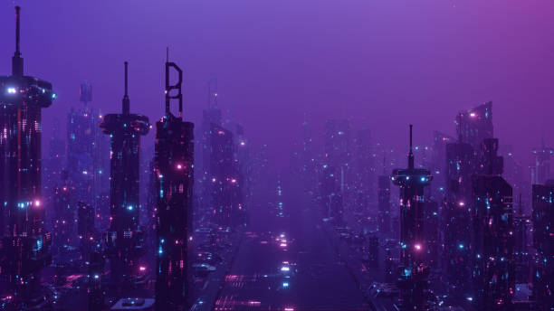 istock Metaverse VR Virtual Reality Panorama Night City Banner Background 3d Render 1416817724