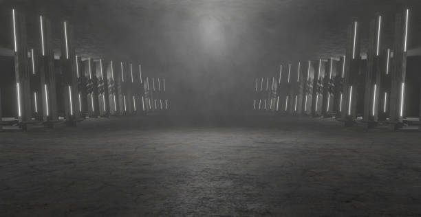 istock Dark Corridor SciFi Corridor Hallway Hangar Interior Background Wallpaper 3D Render 1416817961