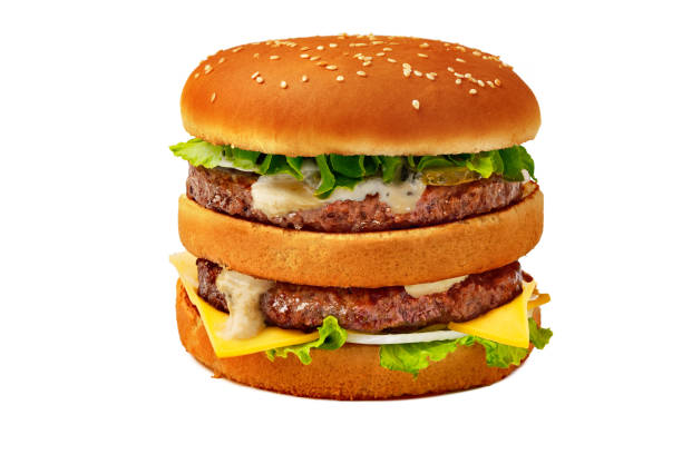 istock Fresh burger with beef patty isolated on white background 1416818318