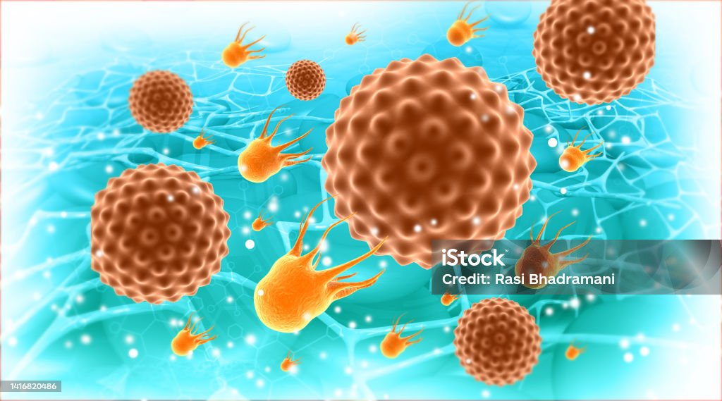 Cancer cells background Cancer cells background. 3d illustration HIV Stock Photo