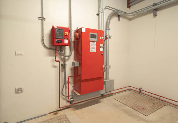 istock Industry factory. Chiller tower on rooftop building. Fire protection system work machine. Condenser Water Supply pipe lines. Workshop site. 1416827335